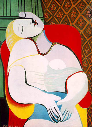 Picasso, ‘Le Rêve’, 1932, oil painting (130 × 97 cm) portraying his 22-year-old mistress Marie-Thérèse Walter