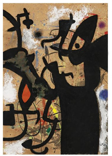 Joan Miró, 'Poète écrivant un poème dicté par l'oiseau de passage', 1973. Oil, gouache, watercolour and wax crayon on card, 74.5x 52.5cm / Sotheby's