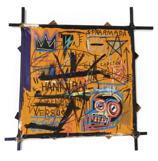 Jean-Michel Basquiat, 'Hannibal', 1982. Acrylic, oilstick and paper collage on canvas mounted on tied wooden supports, 152.4 x 152.4 cm / Sotheby's