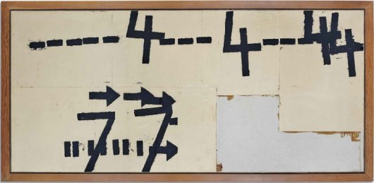 Jannis Kounellis., 'Sans titre', 1960. Huile et mine de plomb sur collage de papier marouflé sur toile, 133.2 x 290.6 cm / Christie's