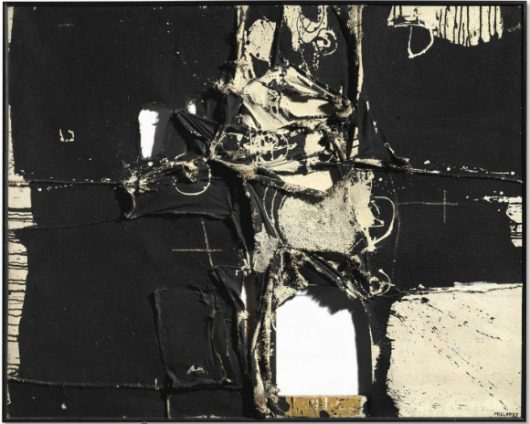 Manolo Millares, 'Cuadro 64 (3)',1959. Mixed media on burlap, 131 x 162.6cm / Christie's