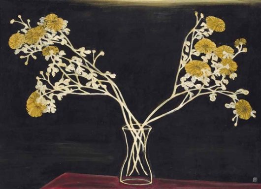 Sanyu, 'Chrysanthemums in a Glass Vase', 1950s. Oil on masonite, 91.6 x 125 cm / Christie's